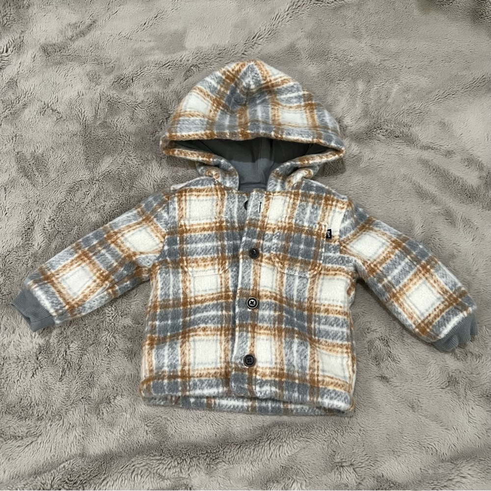 Baby Plaid Hooded Button-Front Jacket